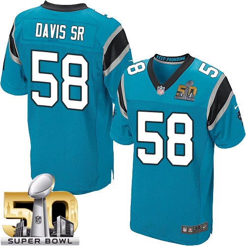 Men's Elite Thomas Davis Super Bowl L Nike Jersey Blue Alternate - #58 NFL Carolina Panthers